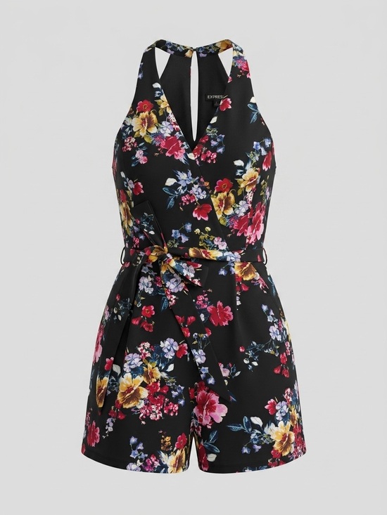 Express Pants - Express Floral Halter Tie Waist Romper With Pockets Size 6